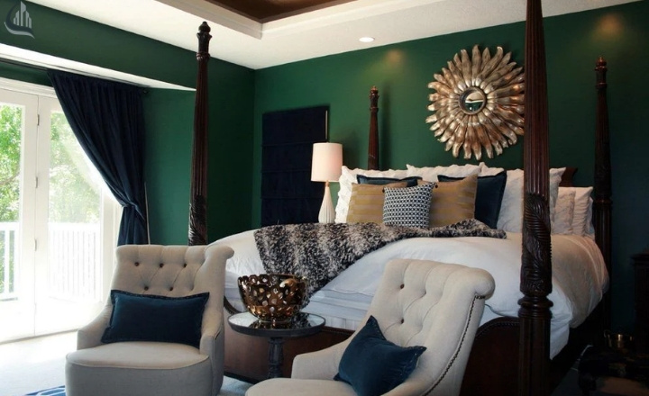 Bedroom with Green wall