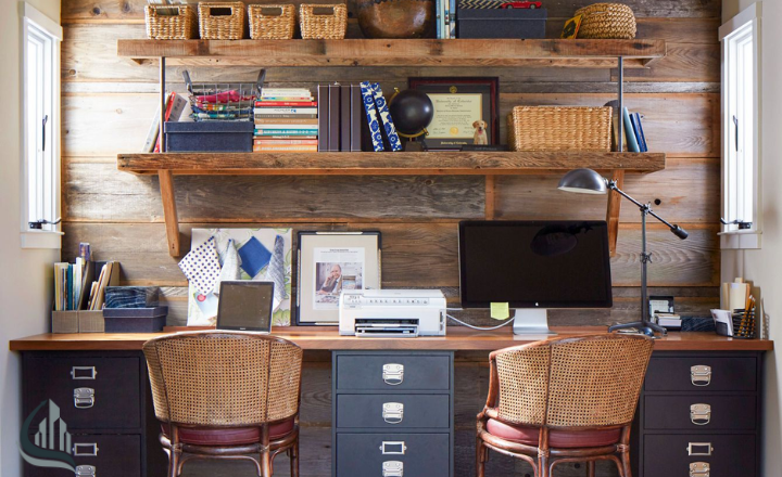 Sleek Home Office Featuring Wood Divider