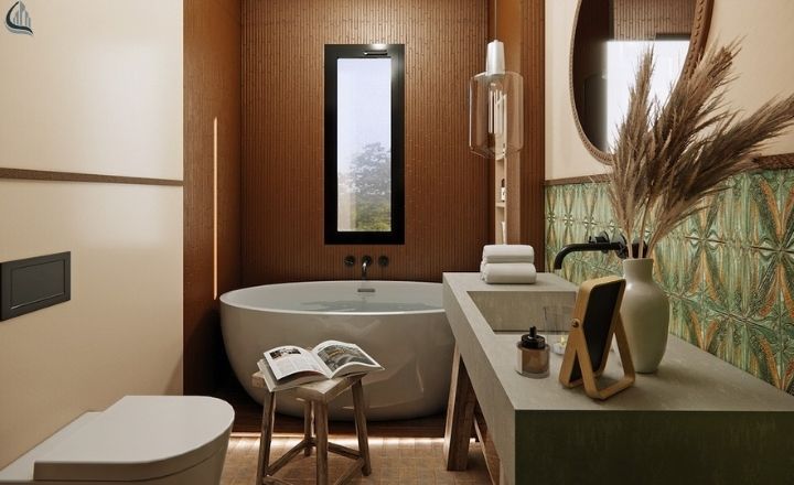 Natural Wood Vanity Boho Bathroom Design