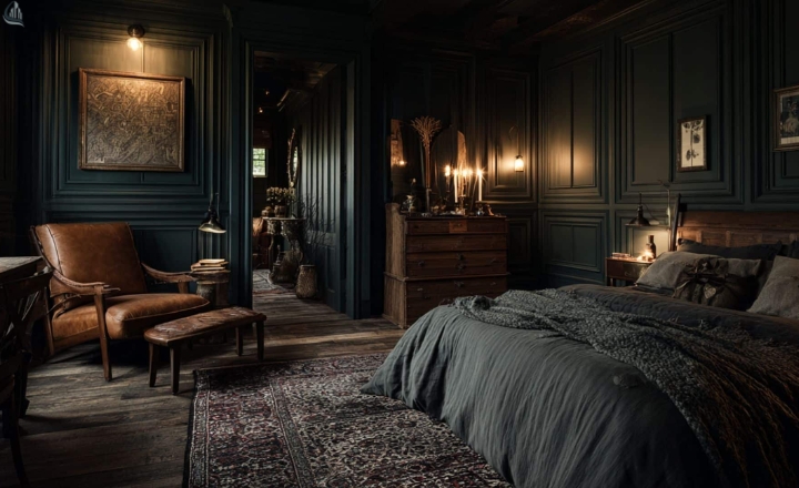 Vintage Furniture in Dark Cottagecore Bedroom