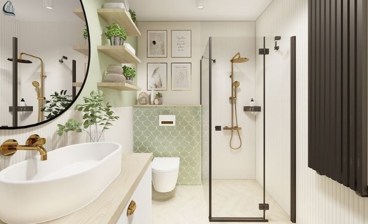 macrame wall hanging decor in bohemian style bathroom