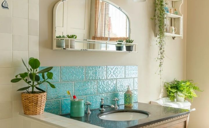 potted plants in bathroom creating fresh boho look