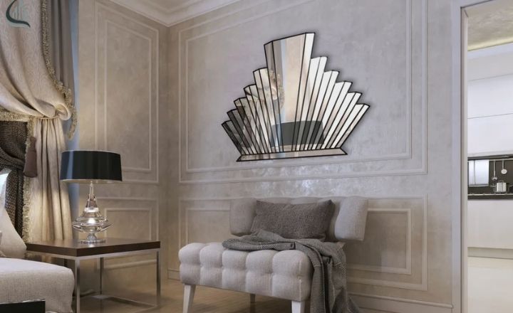 Art Deco Living Room Featuring Sunburst Mirror Design