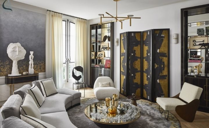 Art Deco Living Room with Chrome and Glass Furniture