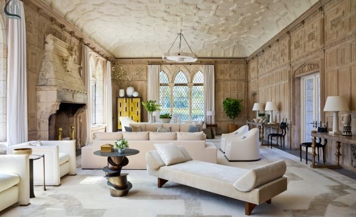Art Deco Living Room with Geometric Patterns and Gold Accents