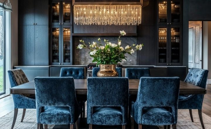 Art Deco Living Room with Statement Chandelier