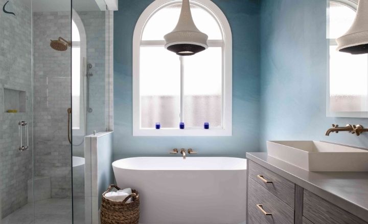 Bathroom color palette with soft blue white and pastel tones
