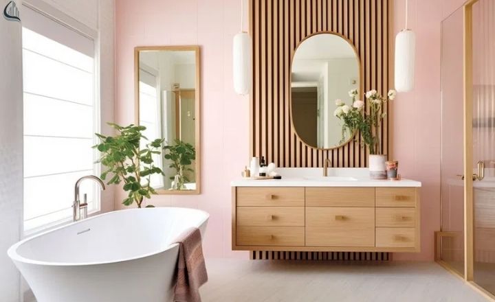 Bathroom design with striped and plaid pattern details