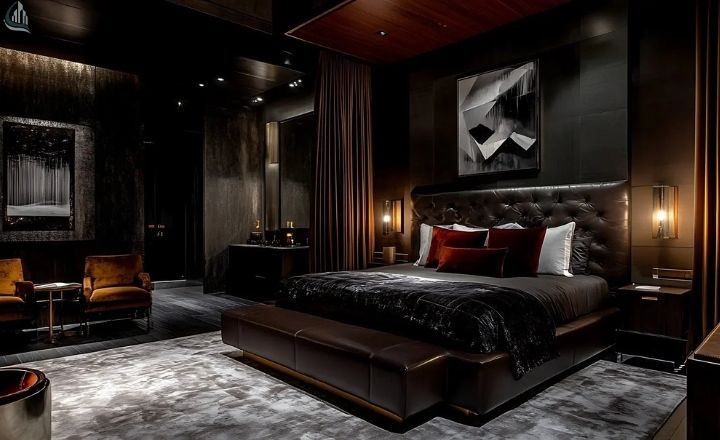 Black living room wall paint modern style