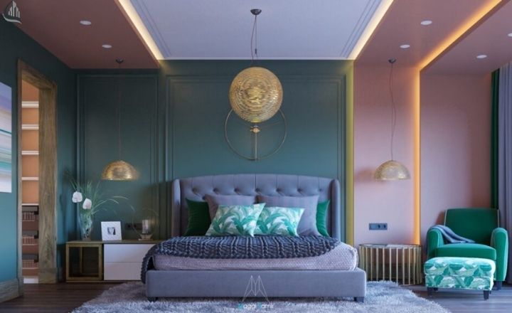 Green blue living room wall paint idea