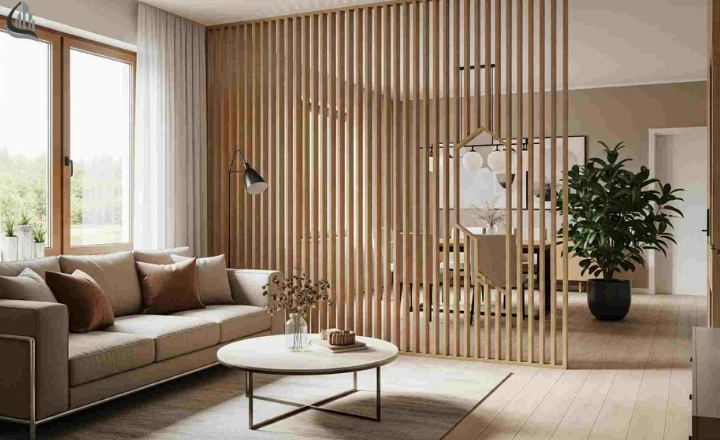 Minimalist Wooden Room Divider for Kitchen and Living Room