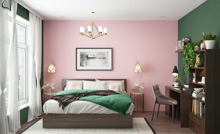 Pastel pink living room interior paint idea