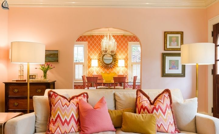 Peach color living room wall paint idea