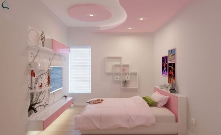 Pink ceiling living room paint idea