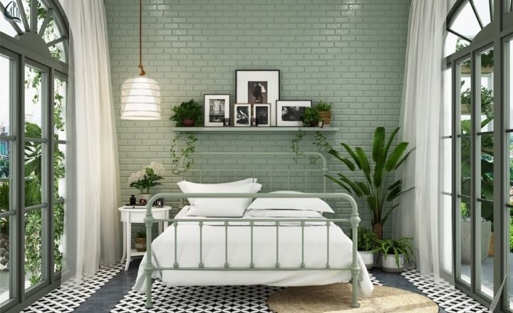 Sage green living room wall paint design