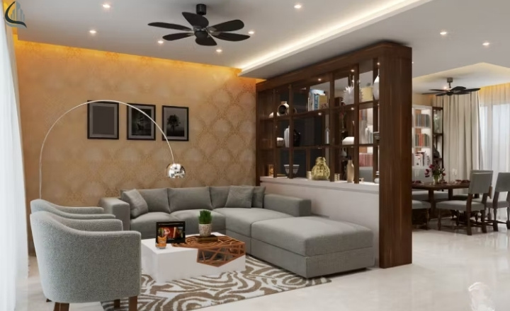 Stylish Glass Divider for Open Kitchen Living Room Layout