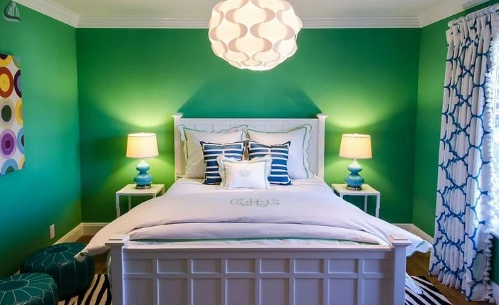 White and green nature inspired living room