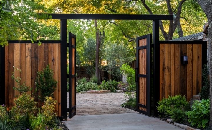 Horizontal wooden garden gate design