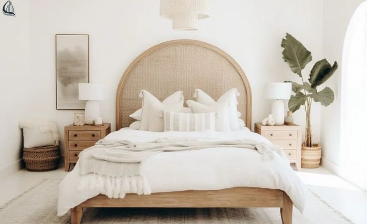 white living room with natural wood decor