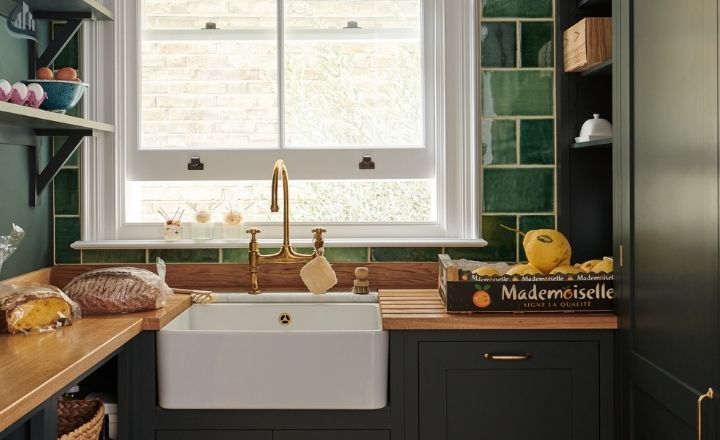 Butlers pantry connected with modern kitchen flow