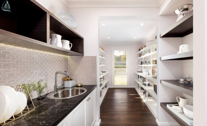 Hidden butlers pantry behind cabinet doors