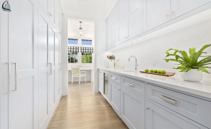 Minimalist butlers pantry with clean storage