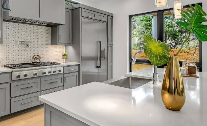 Modern kitchen pantry with neutral color design